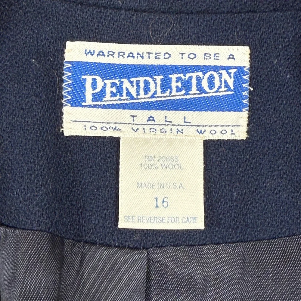 Pendleton Size 16 Navy Blue Tall 100% Virgin Wool Blazer Jacket Two Button Men's